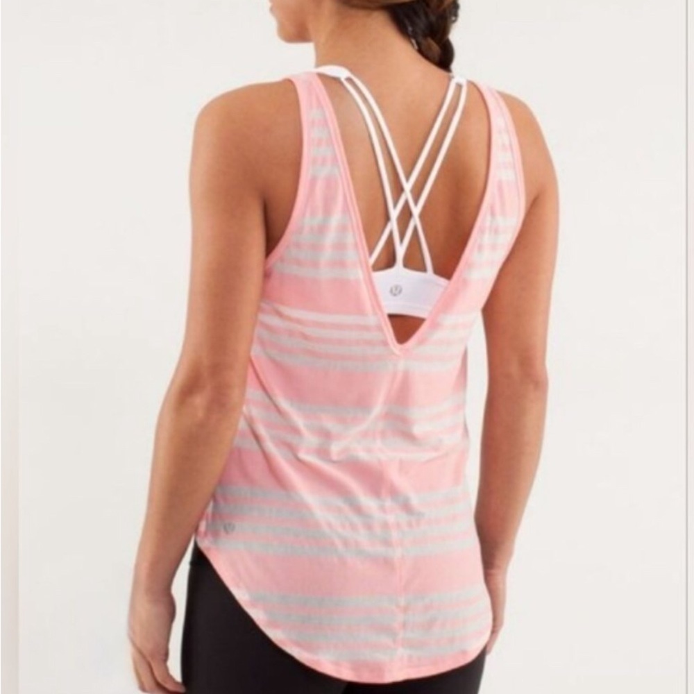 Lululemon Pink Striped Criss Cross Back Tank Top Size 4 Lightweight Racerback